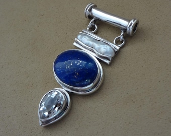 Sterling 925 Lapis Lazuli, Perlmutt & Klarstein Slider Anhänger