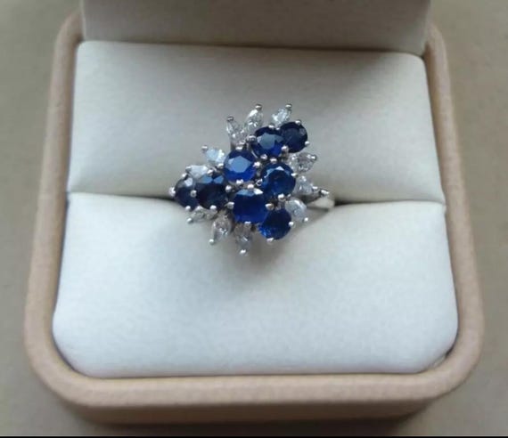 10K White Gold Sapphire & Diamond Cocktail Ring