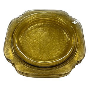 1930s Federal Glass Company Madrid Amber Embossed Deppression Glass Plates 3ct