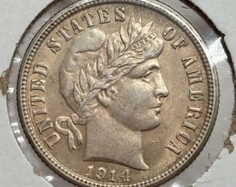 1914年バーバーダイム - アメリカのアンティークの10セント銀貨 - Etsy