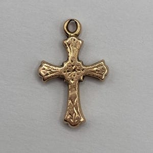 14k Yellow Gold Etched Religious Cross Charm Pendant
