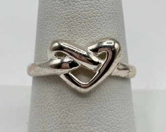 Vintage Sterling Silber 925 Liebe Herz Knoten Ring 8.5