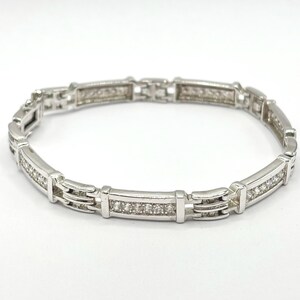 Vintage GM Thailand Sterling Silver 925 Cz Bar Link Chain Tennis