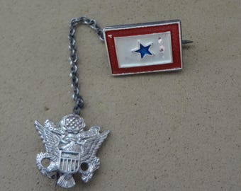 WW II Sterling Silber Militär E Pluribus Unum Adler Pin mit einzelnem Blauer Stern Emaille Pin an der Kette für Schatz