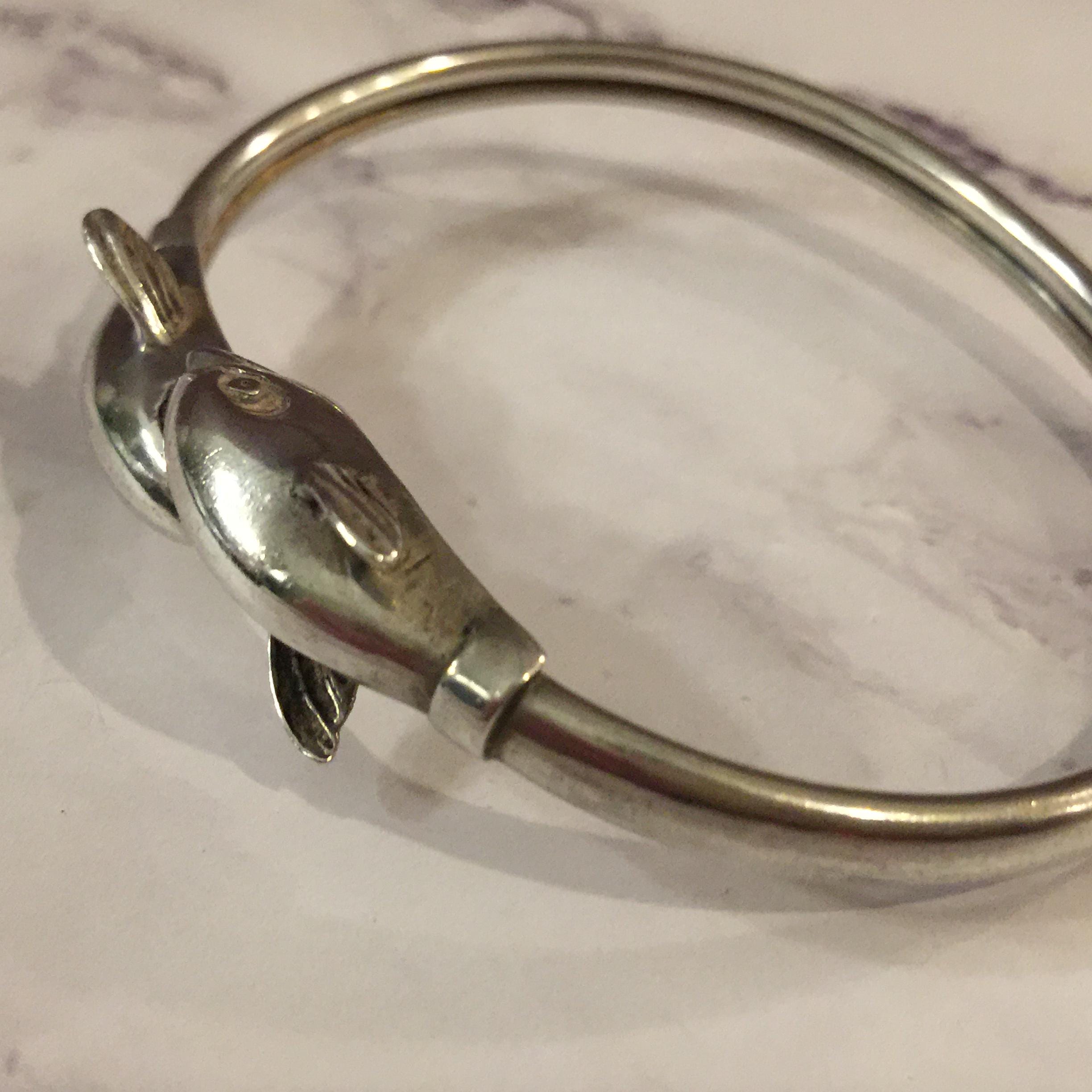 Sterling Silver Dolphin Bangle Bracelet - Etsy