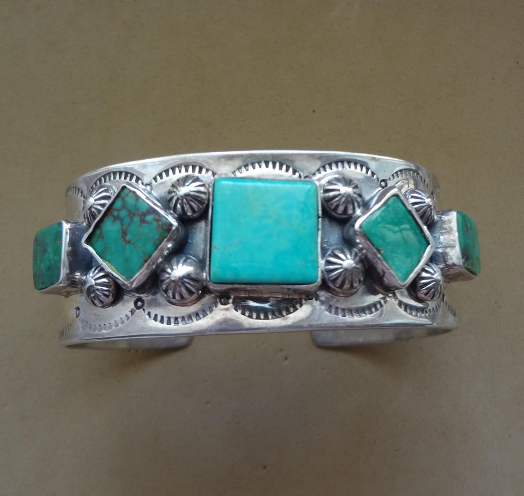 Native American Sterling 925 5-stone Turquoise Cuff Bracelet