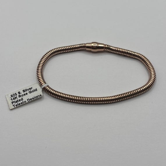 Telesto Designs Italy 14k Rose Gold Plated & 925 Silver Snake Chain Bracelet 8”