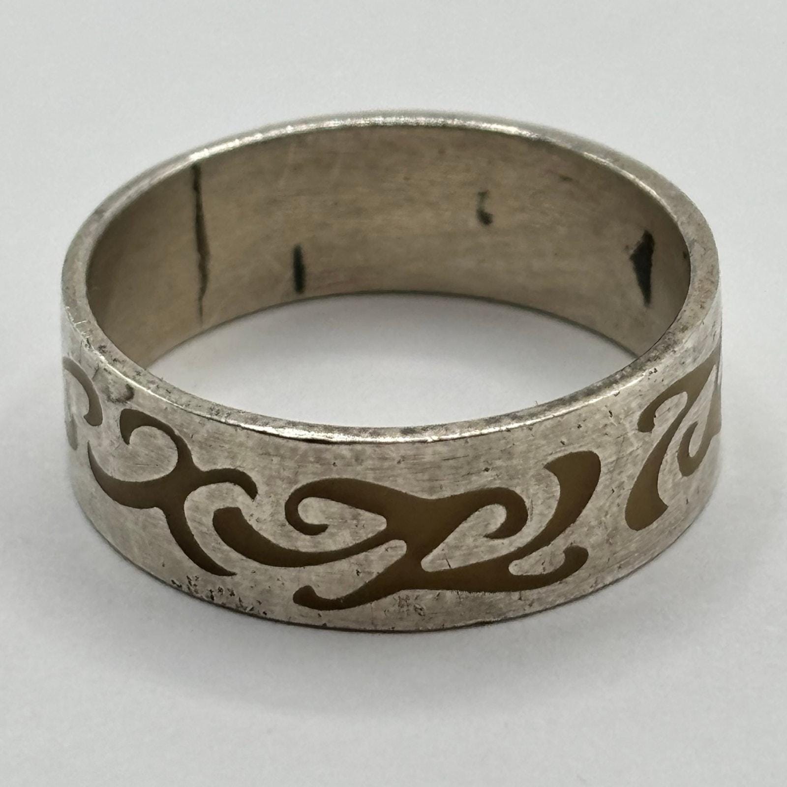 Vintage Sterling Silver 925 Unique Tribal Swirl Band Ring 13