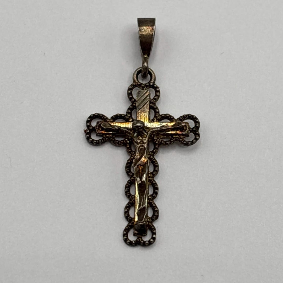 Vintage Toned Sterling Silver 925 Religious Jesus on Cross Pendant ...