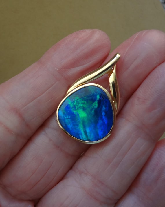 Australian Black Opal 14K Yellow Gold Pendant