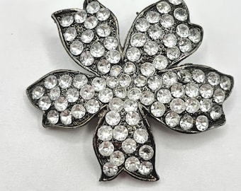 Broche Art Déco Ancienne Strass Blancs Forme Fleur Des Années 50 - Occasion