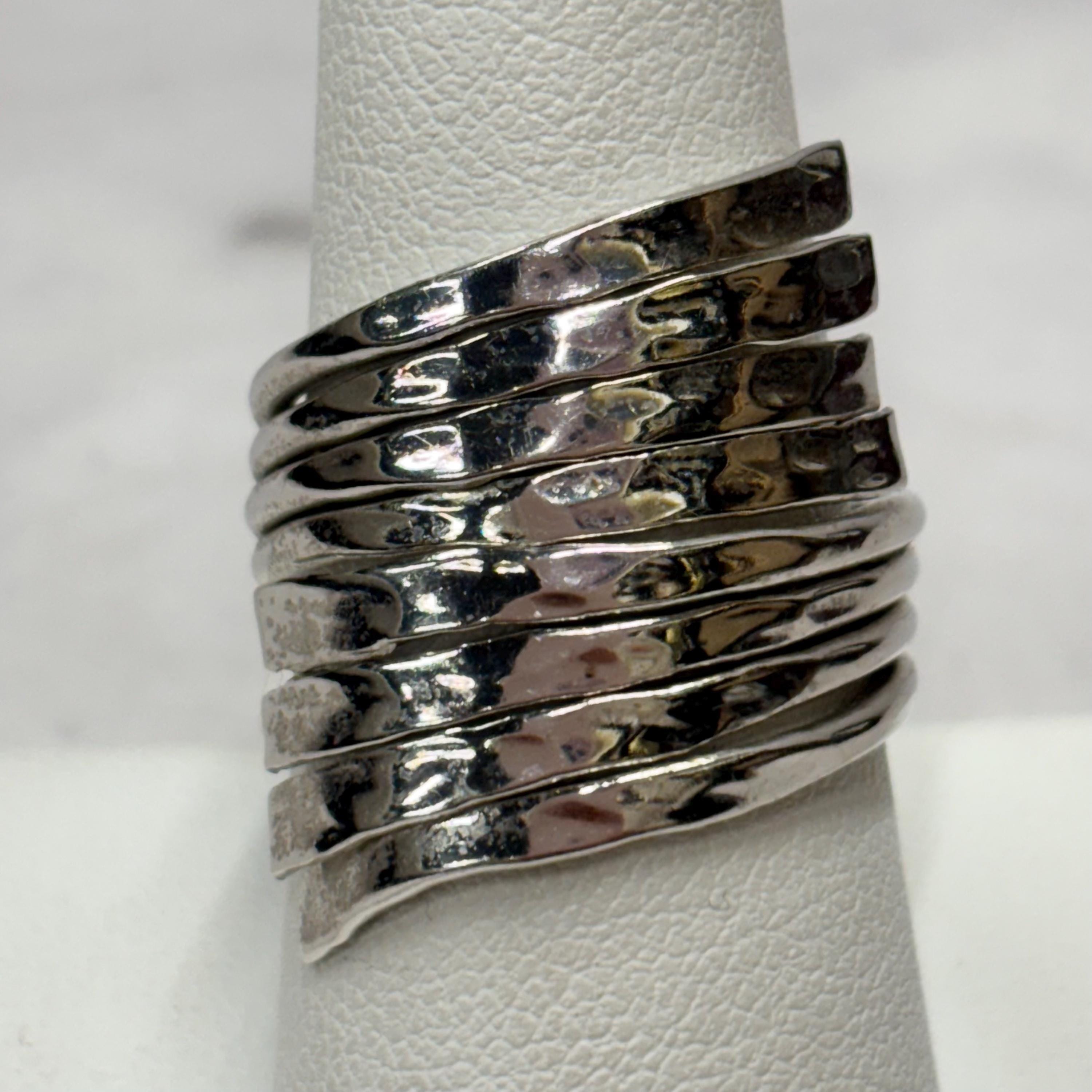 MEXICO MADE SILVER925 MANTEL RING/シルバー Vintage Mexico Sterling Silver 935 Modernist Layered Swoop Ring
