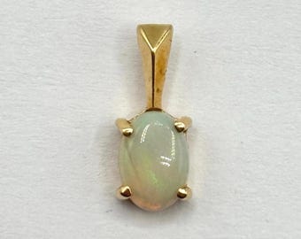 Dainty 10k Yellow Gold Statement Opal Stone Pendant Charm