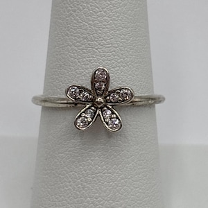 Vintage Pandora ALE Sterling Silver 925 Flower CZ Ring Size 7