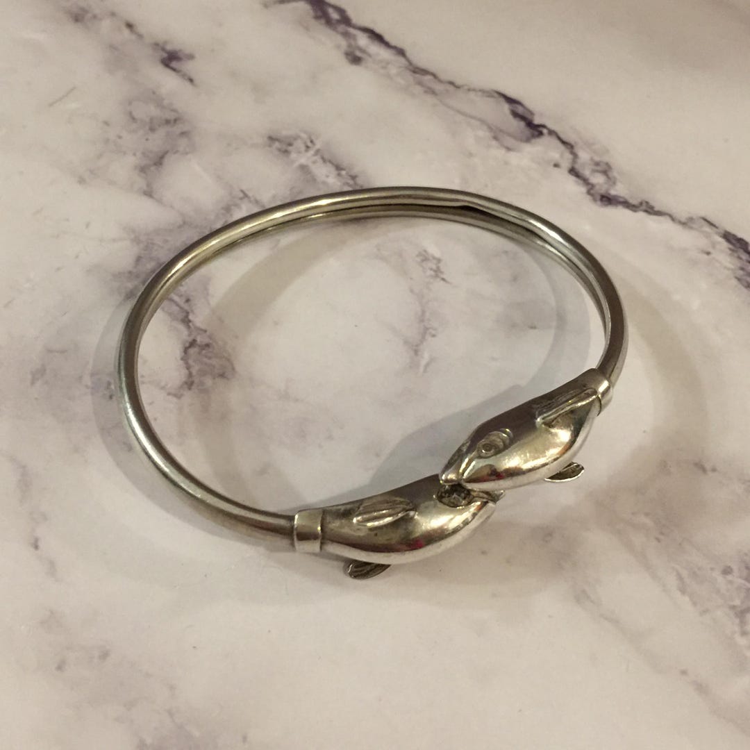 Sterling Silver Dolphin Bangle Bracelet - Etsy