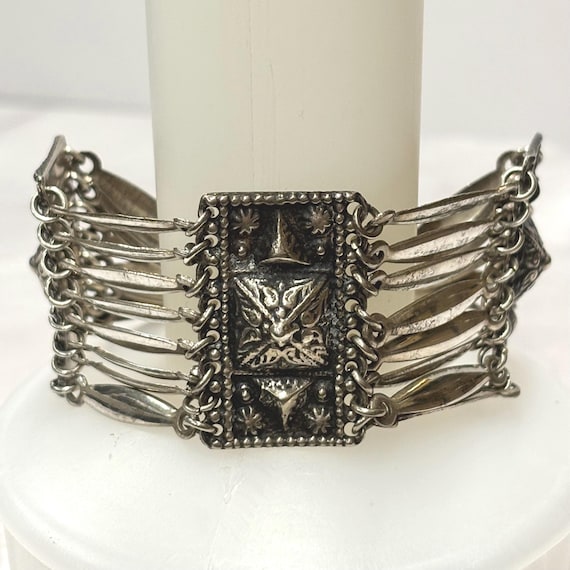 Vintage Sterling Silver 925 Multi-row Aztec Pyramid Panel Link 