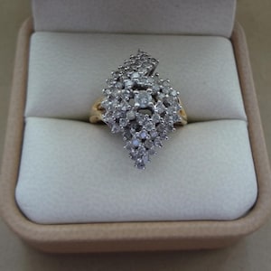 Vintage 14K Yellow Gold Marquise-Shape Diamond Cluster Cocktail Ring