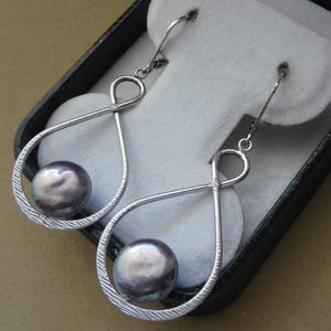 Boucles d&#39;oreilles pendantes en argent sterling avec perles de Tahiti de 11 mm
