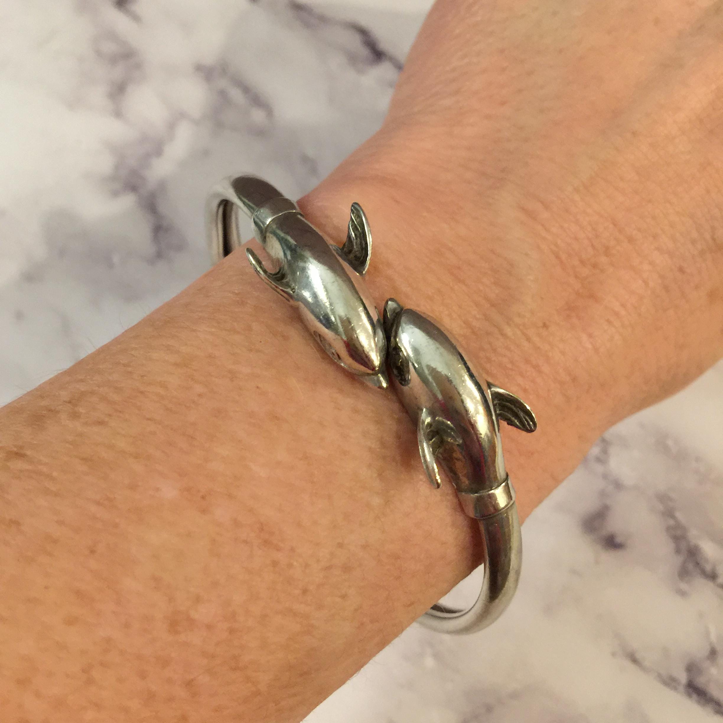 Sterling Silver Dolphin Bangle Bracelet - Etsy Australia