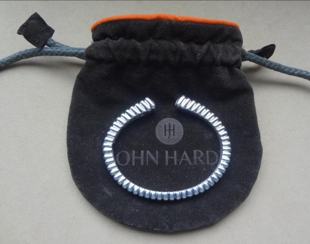 John Hardy Hinged Batu Bedeg White Topaz Sterling Silver Cuff