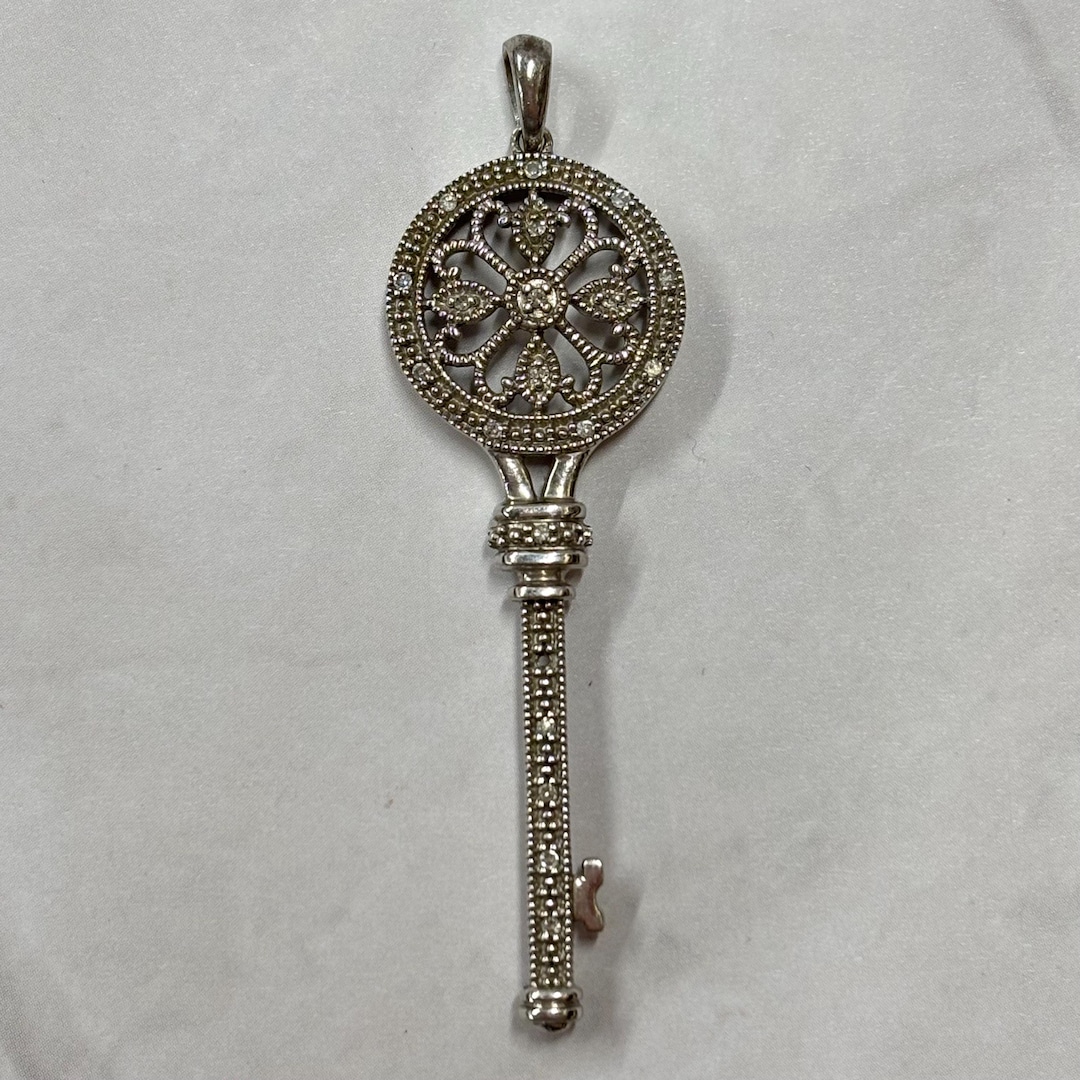 Filigree Key Sterling Silver Filigree Skeleton Key Pendant Charm - 925 - Etsy