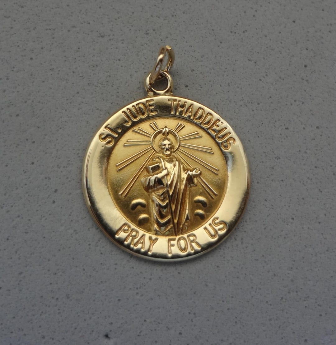 14K Gold Sculpted St. Jude Thaddeus Pray for Us Religious Pendant Charm ...