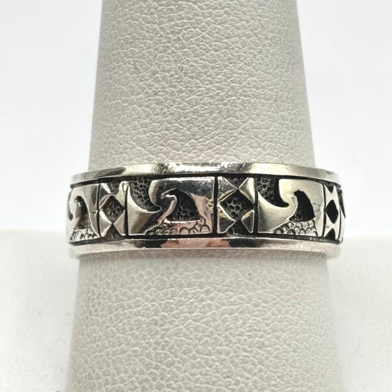 Vintage Sterling Silver 925 Abstract Tribal Infinity Band Ring 