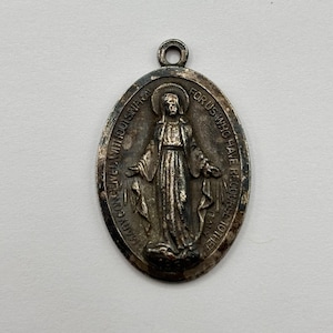 Vintage Italy Sterling Silver 925 Miraculous Medal Mother Mary Religious Pendant