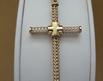 Michael Anthony 14K Mesh Honeycomb Cross Pendant - New w/o Tags