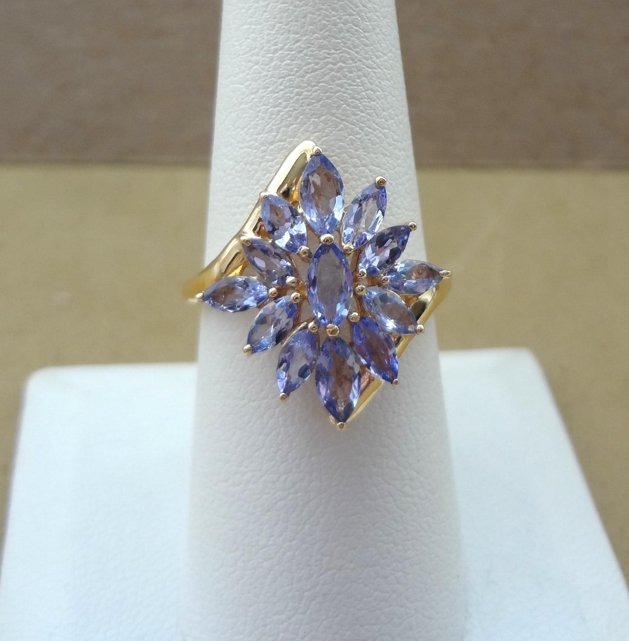 STS 14K タンザナイト マーキス クラスターリング - サイズ 8 - 新品