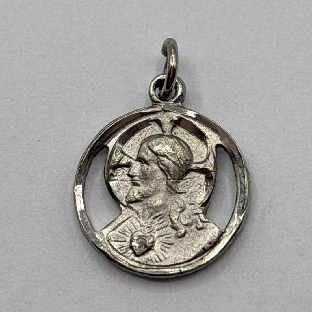 Vintage Sterling Silver 925 Sacred Heart of Jesus Religious Medal ...
