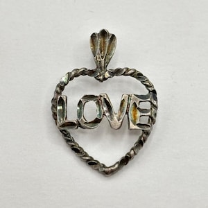 Vintage Sterling Silver 925 “LOVE” Heart Pendant Charm