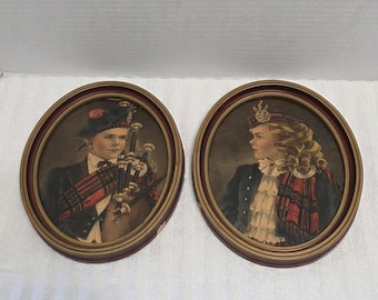 2 VTG Scottish Children Jeannie & Jamie by Anne Allaban, Prints Oval Frames