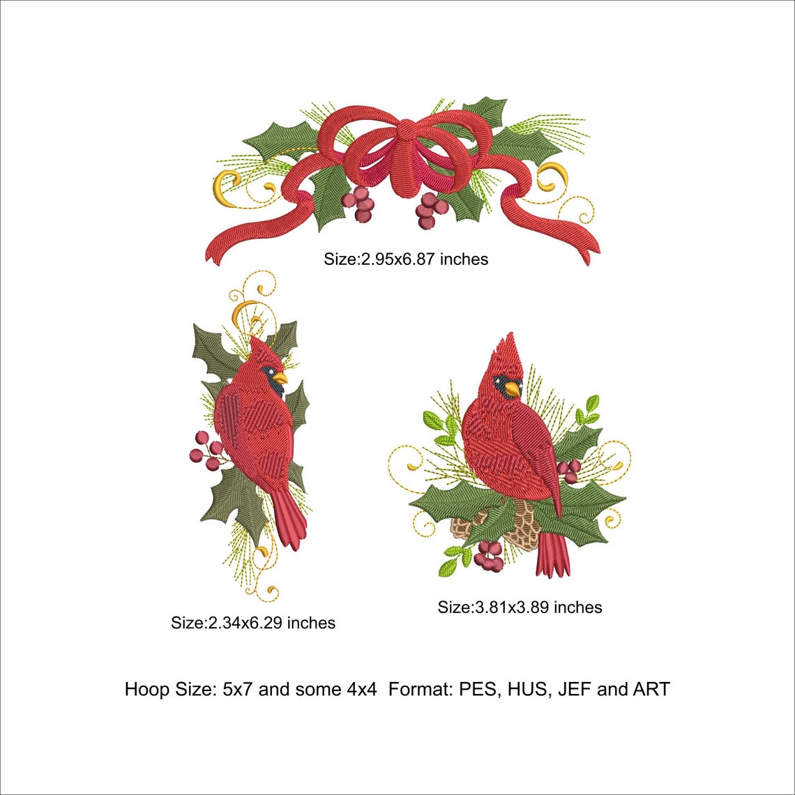 Christmas Cardinals Machine Embroidery Designs Red Bird Etsy