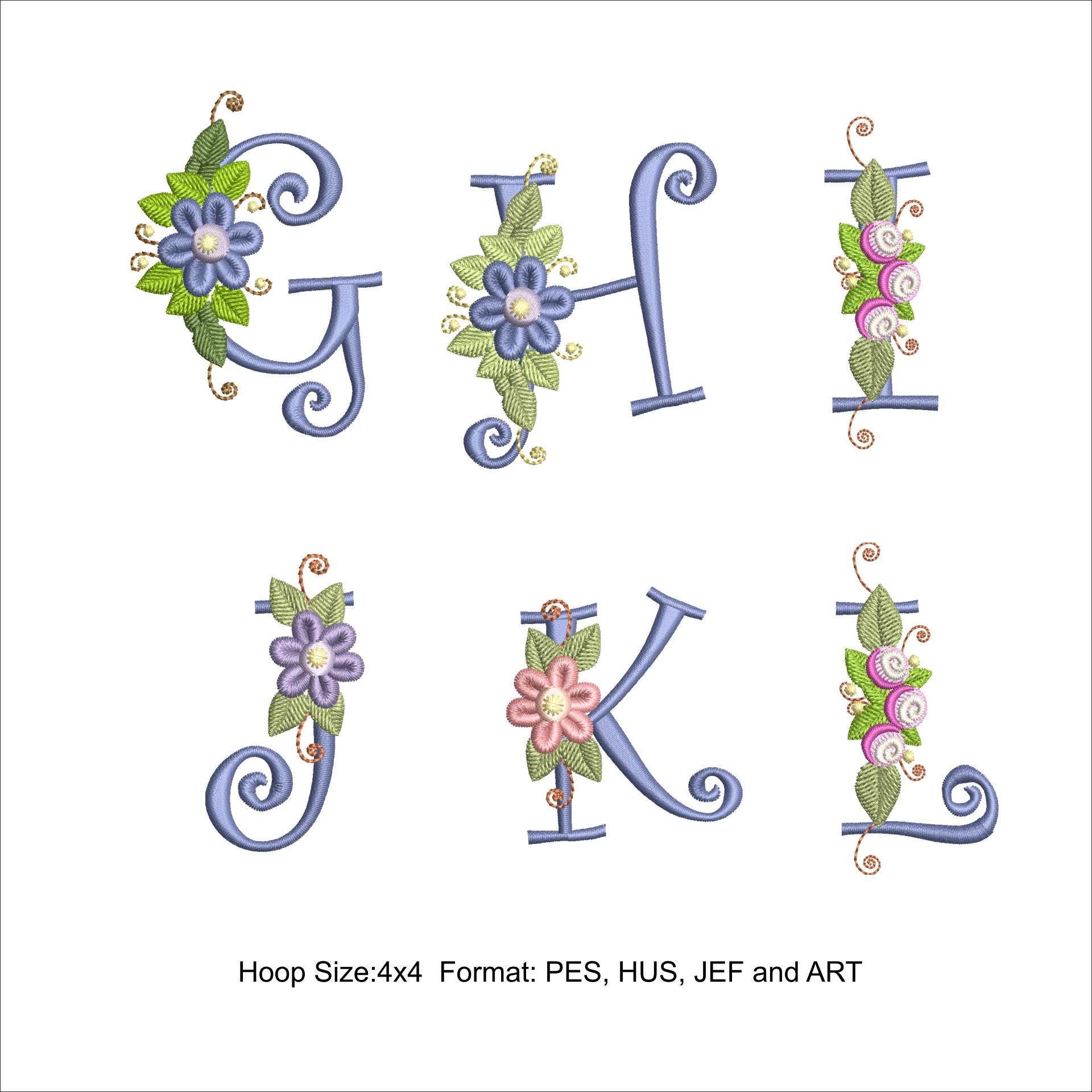 Floral Alphabet Machine Embroidery Designs Floral Letters 4x4 Etsy