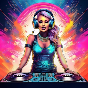 Female DJ Digital Art – Neon Party Wall Print