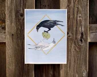 Crow miroir impression--abaque Corbeau