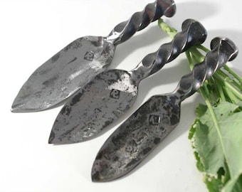 NARROW Blacksmith Forged  Hand Trowels  -  forged from Railroad Spikes