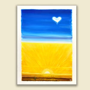 Large Original Oil Painting, Flag of Ukraine in Nature Abstract Sky and wheat field