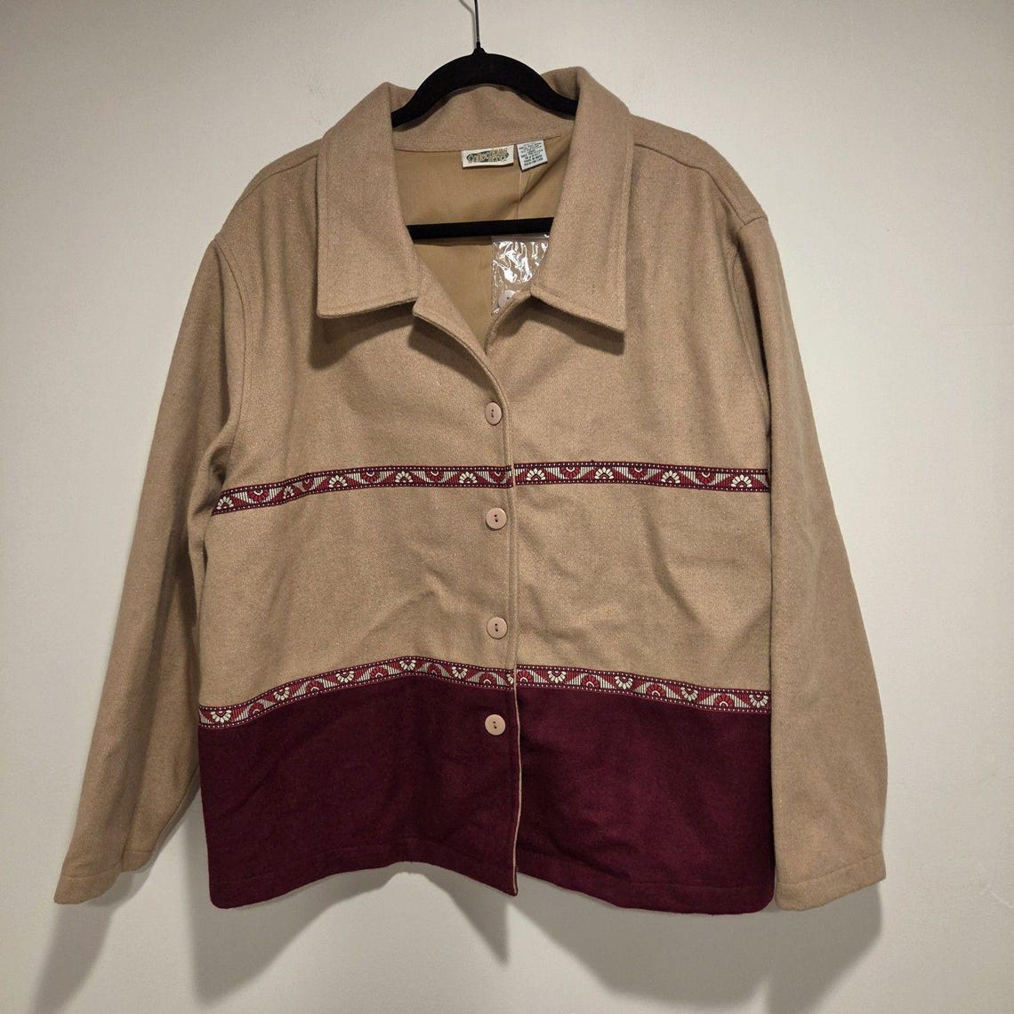 Vintage 80s 90s Wool Blend Jacket Coat XXL Womens Western Southwest Collared, Foto 1 von 5