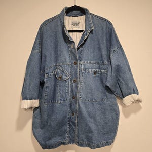 Vintage 80s Current Seen Denim Chore Coat Barn Jacket Oversized Flannel Lined