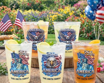 Vaso personalizado para fiestas con diseño de la libertad de Estados Unidos, vajilla personalizada con nombre familiar para el Día de la Independencia, regalo del 4 de julio, cM21OdCc