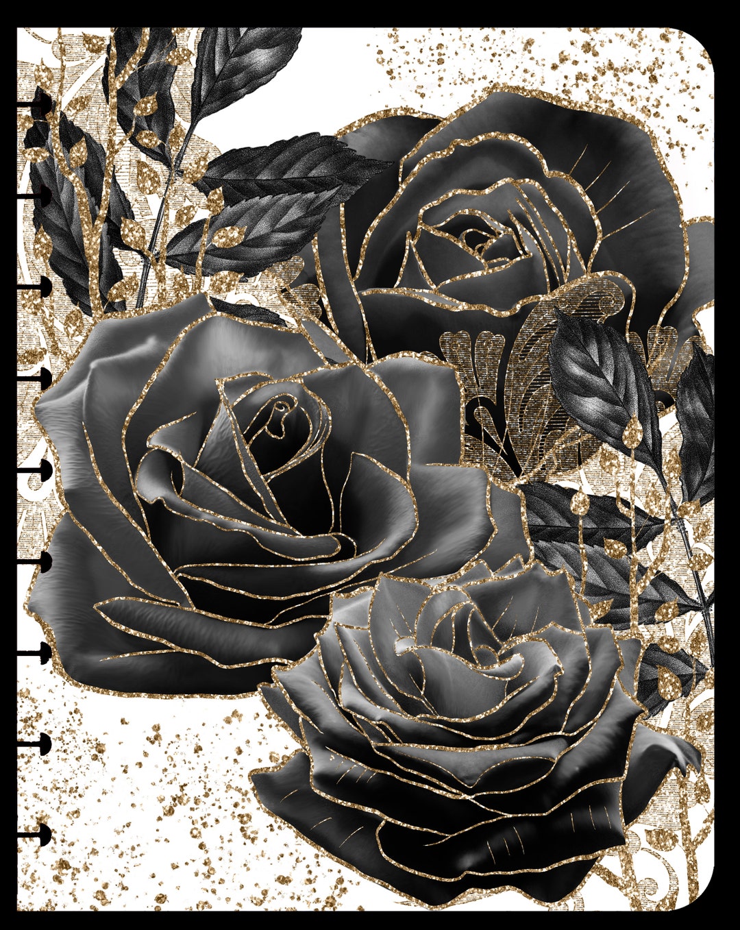 Black and Gold Roses Cover Etsy