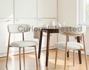 Mid-Century Upholstered Linen Dining Chairs Set of 4  Curved Back Metal Legs Kitchen Chairs  Modern Decor
