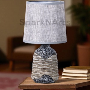 Set of 2 Bedside Table Lamps 10.8&quot; – Gray/Dark Gray Ceramic Base – Modern Nightstand Lighting for Bedroom or Living Room