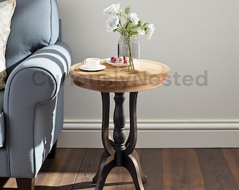 Distressed Rustic Farmhouse End Table, Reclaimed Wood Side Table with Natural Top, Handcrafted Living Room Accent Furniture