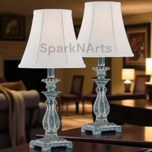 Set of 2 Cali Traditional Accent Table Lamps 19&quot; – Antique Blue Base – Bedroom Nightstand Living Room Lighting Decor