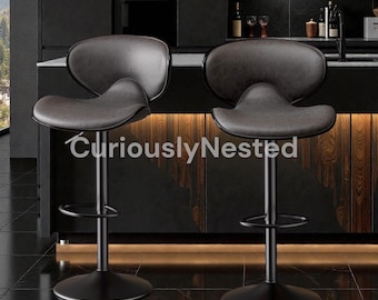 Modern Swivel Bar Stools Set of 2 | Faux Leather Counter Stools with Back & Footrest | Kitchen Island Chairs