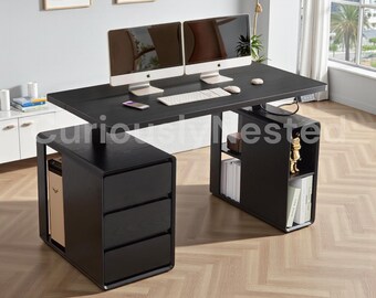 Small Oval Tambour Door Desk 43, Fluted Mid-Century Modern Wooden Computer Desk and Vanity for Bedroom & Home Office