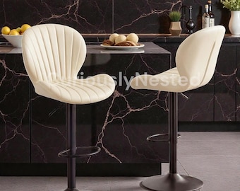 Modern Swivel Adjustable Bar Stools Set of 2  Faux Leather Counter Height Chairs with Backrest  Kitchen Island Home Bar